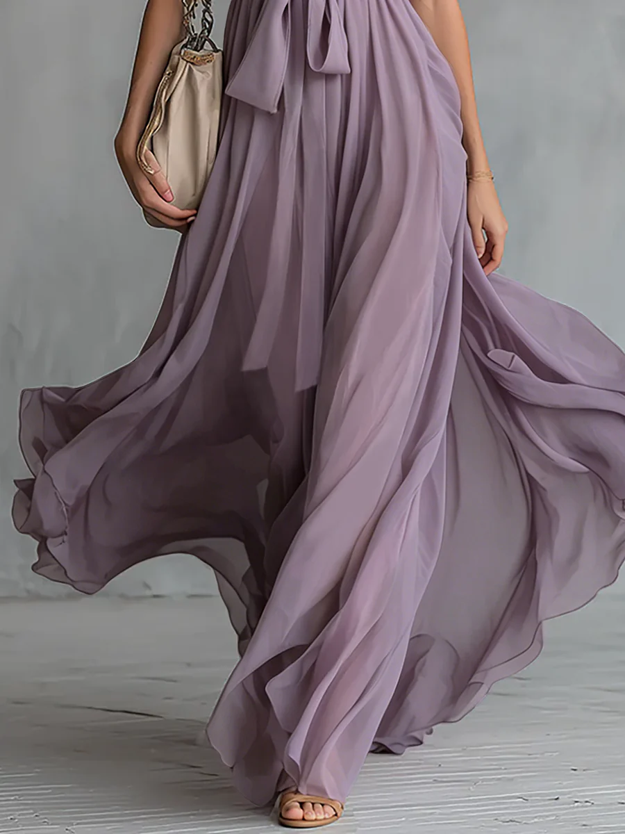  Summer Special Offer🔥Elegant And Stylish Halter Neck V-neck Sleeveless Chiffon Maxi Dress