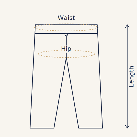 How to measure the trousers: waist, hip, length