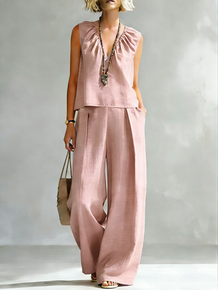 Casual And Cozy Minimalist Linen Two-piece Set