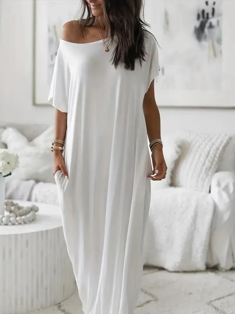 Women's Solid Color Batwing Sleeve Lounge Dress