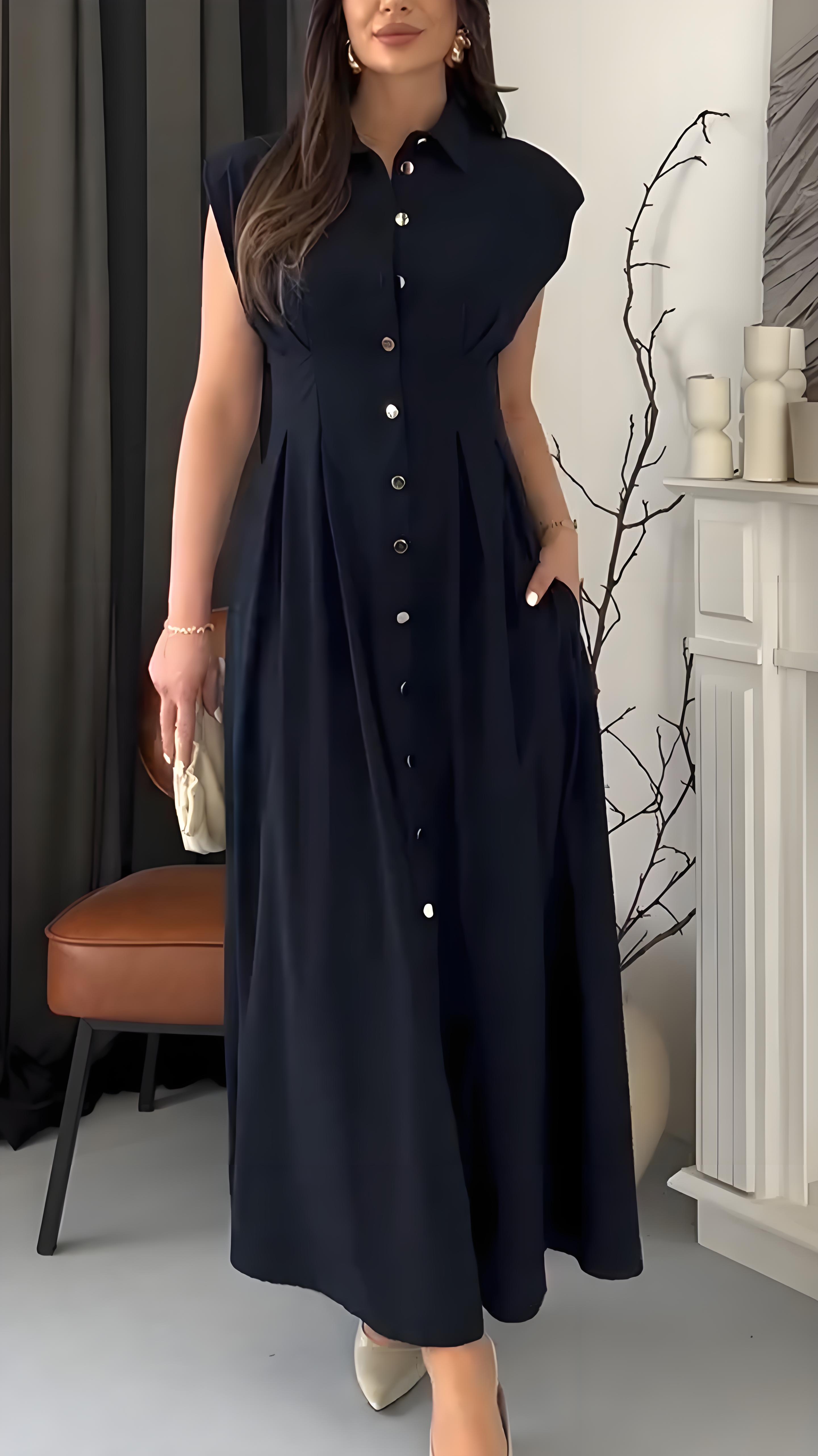 Ladies Collar and Buckle Elegant Casual Dress