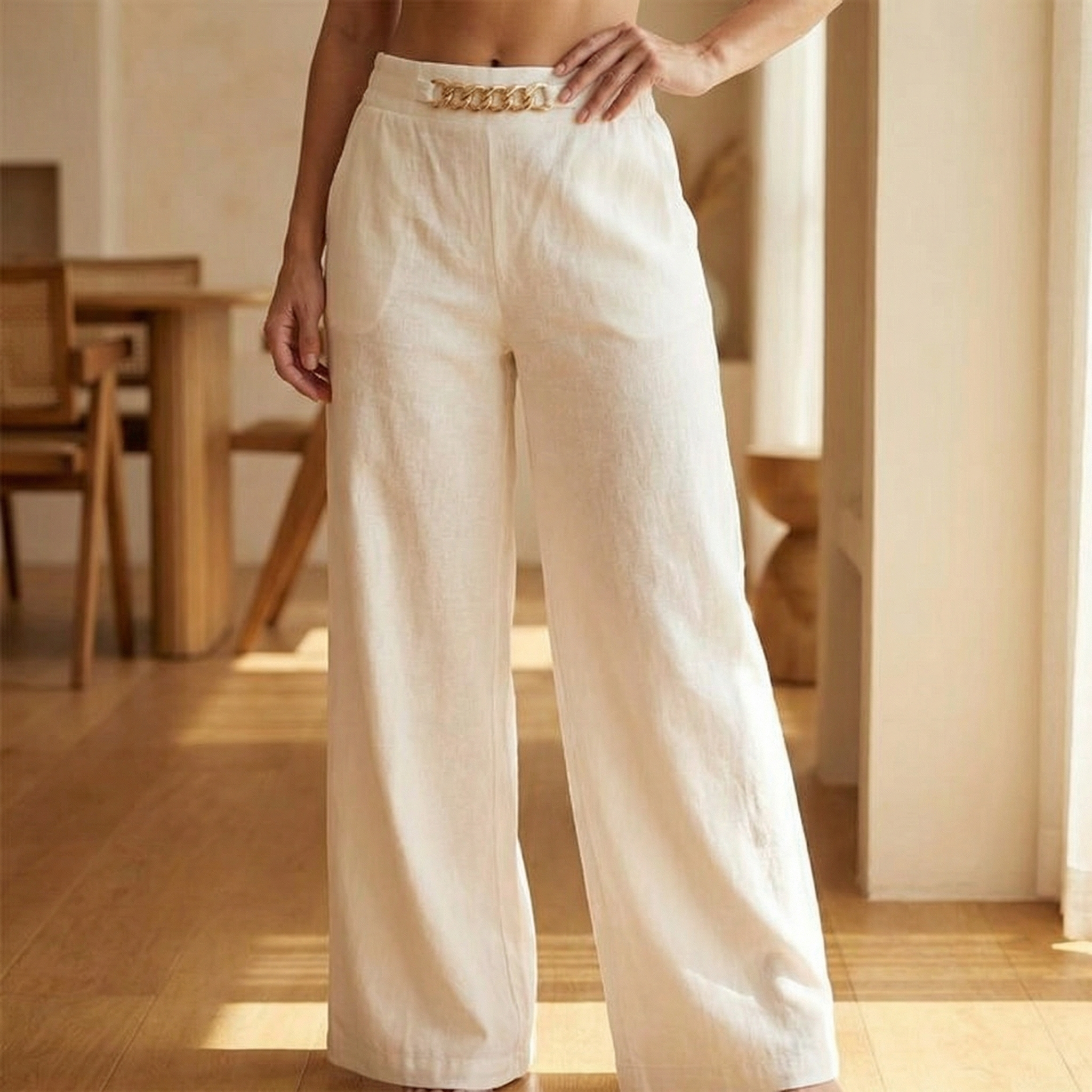 Houselyys™ – Gold Accent Wide Leg Trousers