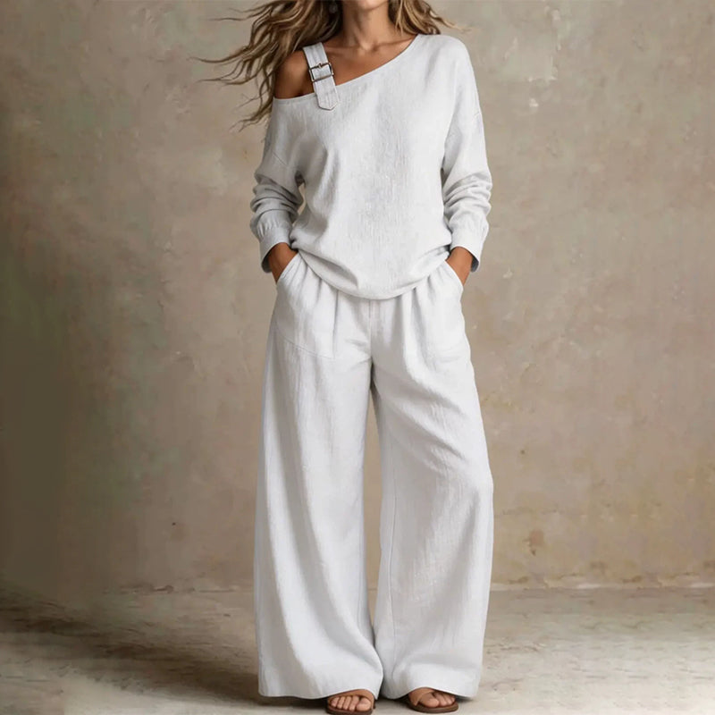 Onedrape – One-Shoulder Top And Wide-Leg Pants Set