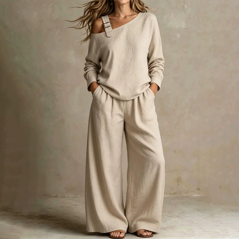 Onedrape – One-Shoulder Top And Wide-Leg Pants Set