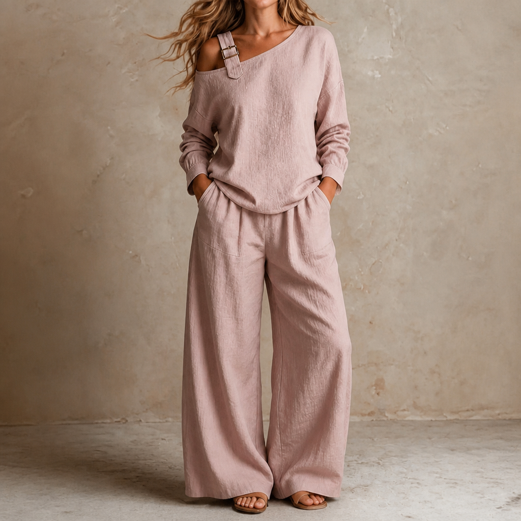 Onedrape – One-Shoulder Top And Wide-Leg Pants Set