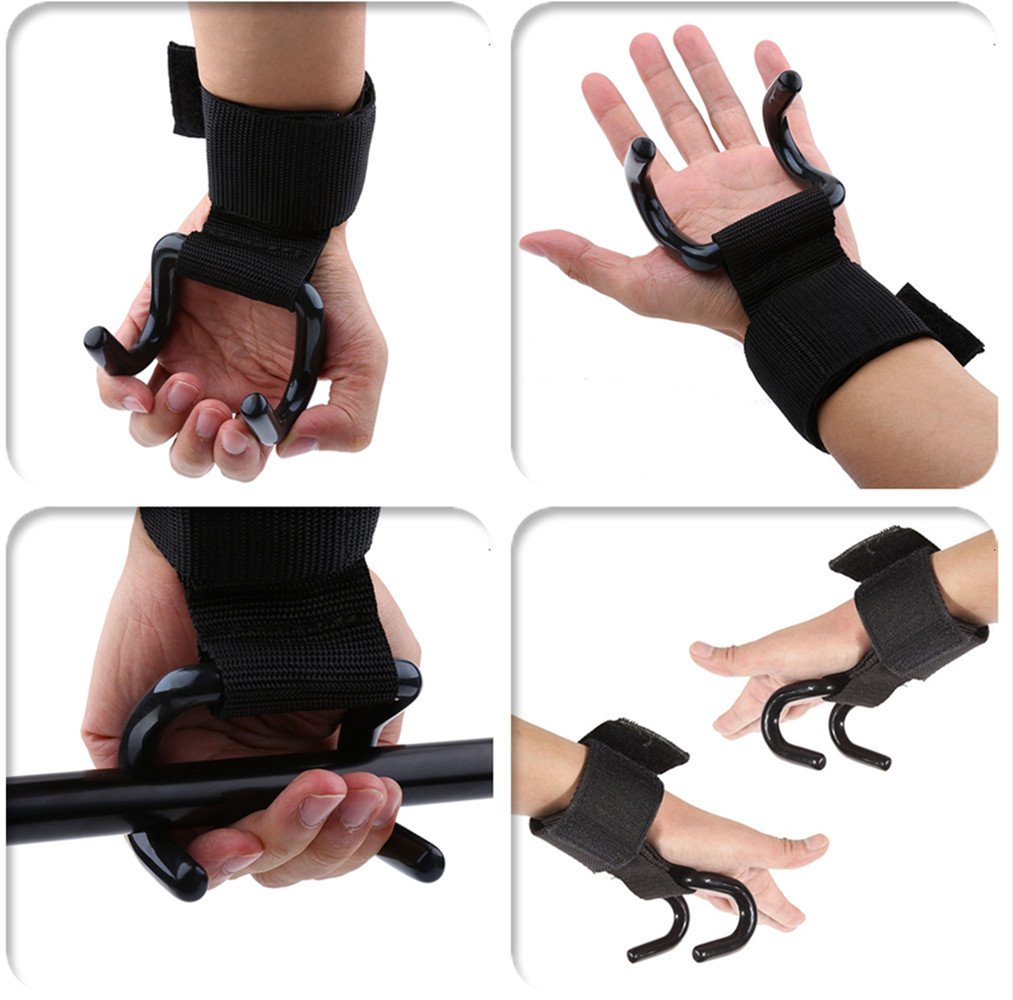 Gym Heavy Duty Weightlifting Rod Hooks Wrist Support Straps Pull-Up Bar Wrist Straps With Double Hook Power for Weight Lifting Training Gym Grips Straps
