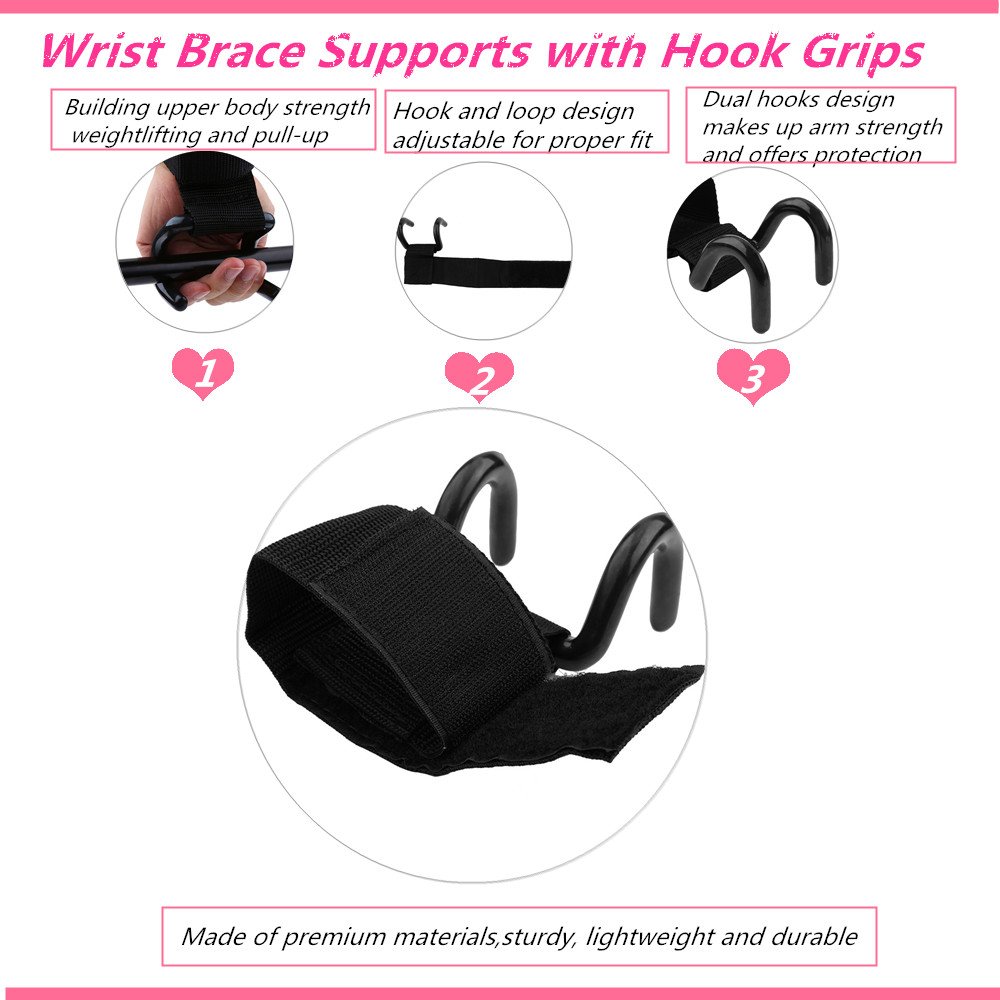 Gym Heavy Duty Weightlifting Rod Hooks Wrist Support Straps Pull-Up Bar Wrist Straps With Double Hook Power for Weight Lifting Training Gym Grips Straps