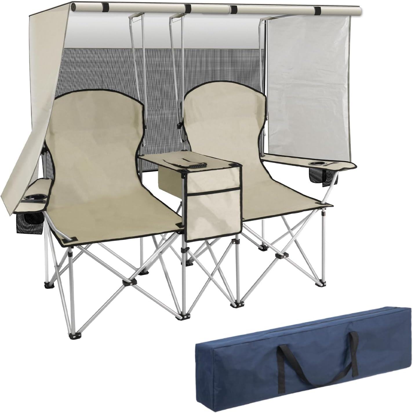 👥☀️ Double Camping Chair with Canopy - 2 Person Foldable