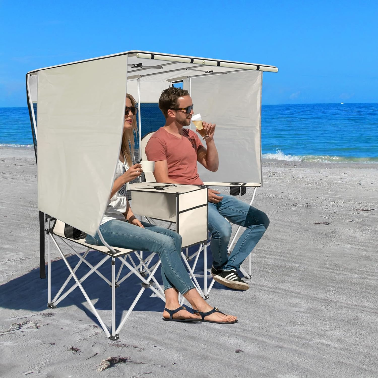 👥☀️ Double Camping Chair with Canopy - 2 Person Foldable