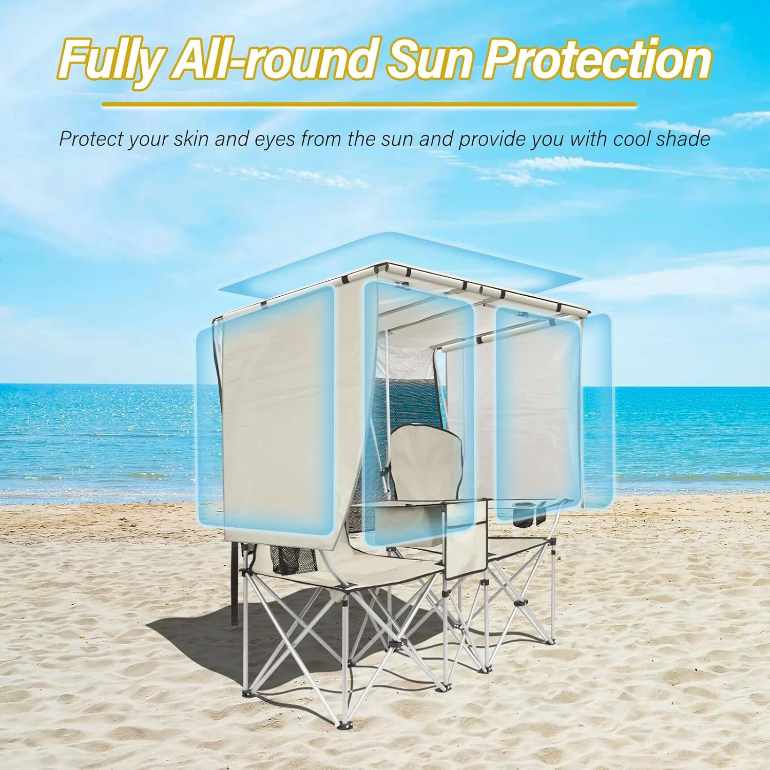 👥☀️ Double Camping Chair with Canopy - 2 Person Foldable