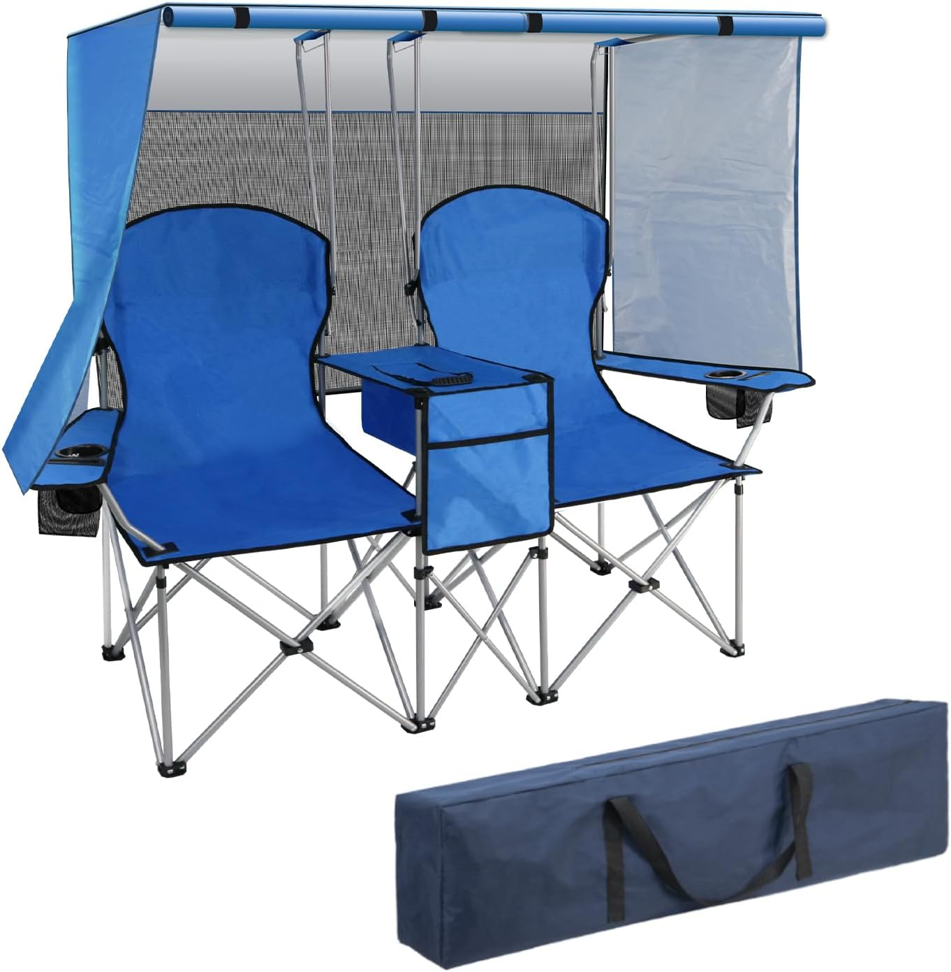👥☀️ Double Camping Chair with Canopy - 2 Person Foldable
