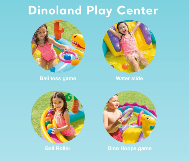 🦖 Dinosaur Inflatable Pool & Slide Set – Toddler Water Play Center with Volcano Toss & 6 Play Balls 🏀🌋
