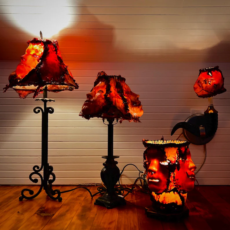 👤 Large Human Face Skin Texture Lamp | Creepy Horror Decor Light
