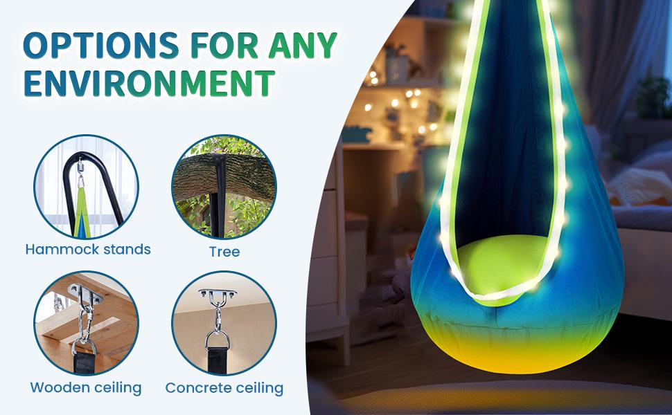 LED Pod Swing & Inflatable Pillow 🌈 – Sensory Hammock for 3+ Years