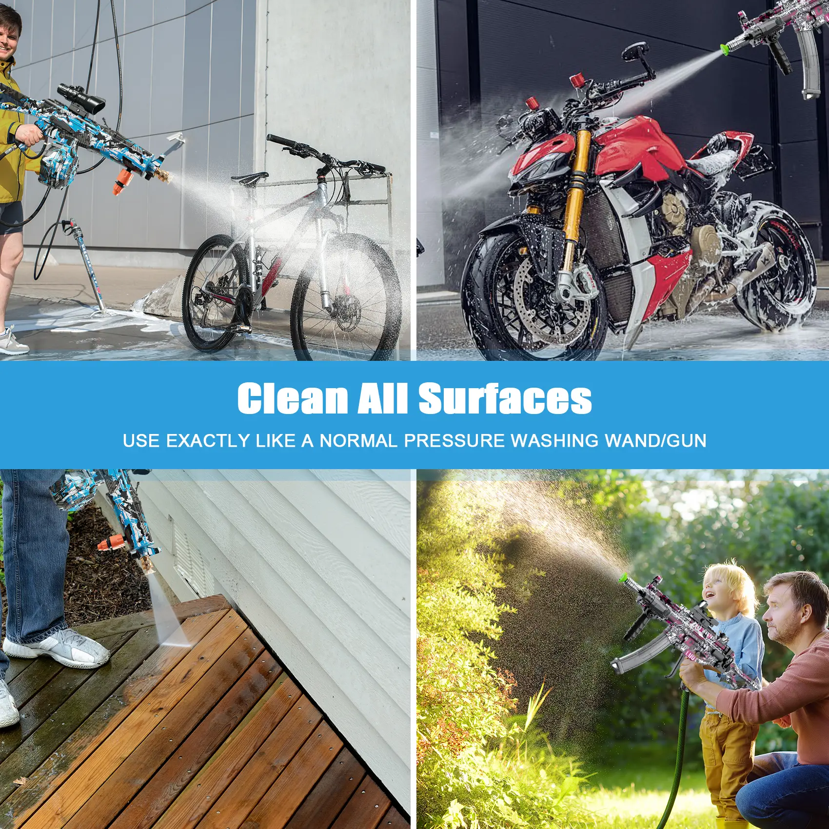 Mr IRONSTONE High Pressure Washer Gun with 3/8'' Quick Connector, Swivel Car Washer Gun Toy with 5 Pressure Washer Nozzle Tips & charing Station & Filter, Men's Gift, Father's Day Gift