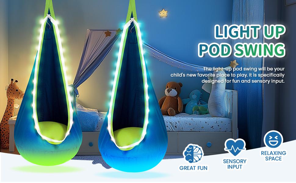 LED Pod Swing & Inflatable Pillow 🌈 – Sensory Hammock for 3+ Years