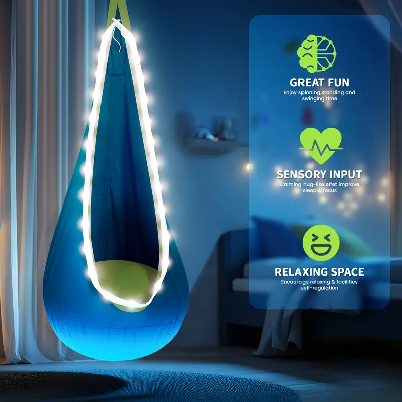 LED Pod Swing & Inflatable Pillow 🌈 – Sensory Hammock for 3+ Years