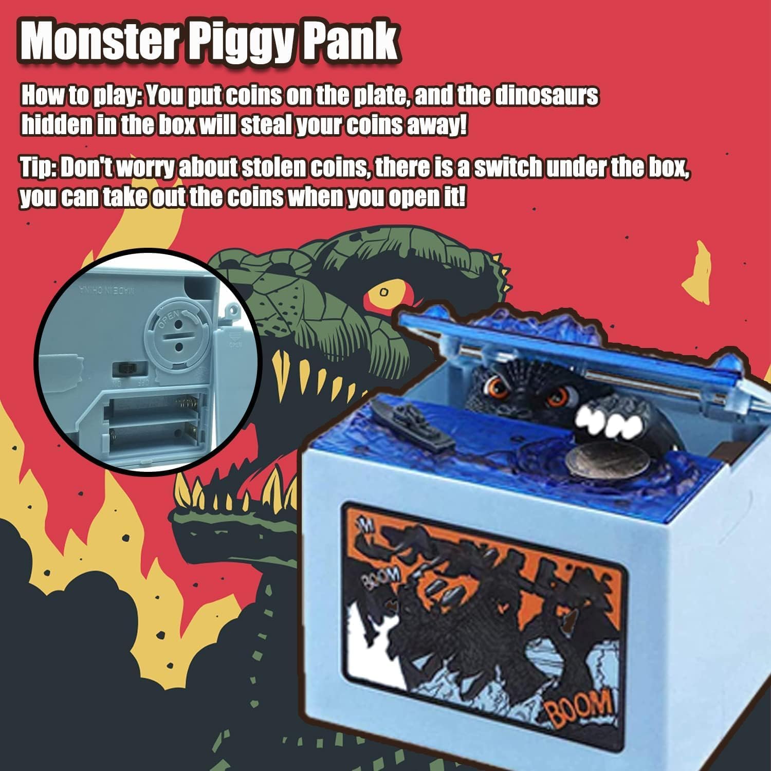 🦖 Monster Stealing Piggy Bank – Interactive Coin-Snatching Money Bank for Kids 🎁💰