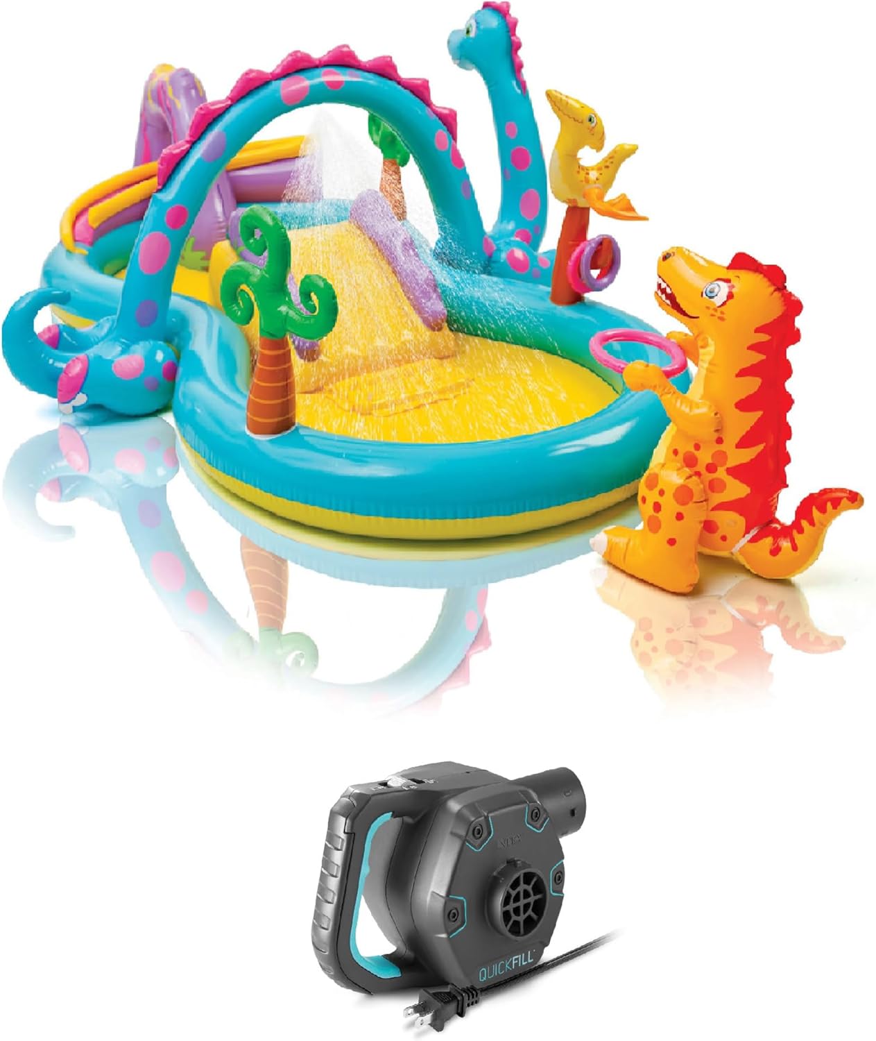 🦖 Dinosaur Inflatable Pool & Slide Set – Toddler Water Play Center with Volcano Toss & 6 Play Balls 🏀🌋