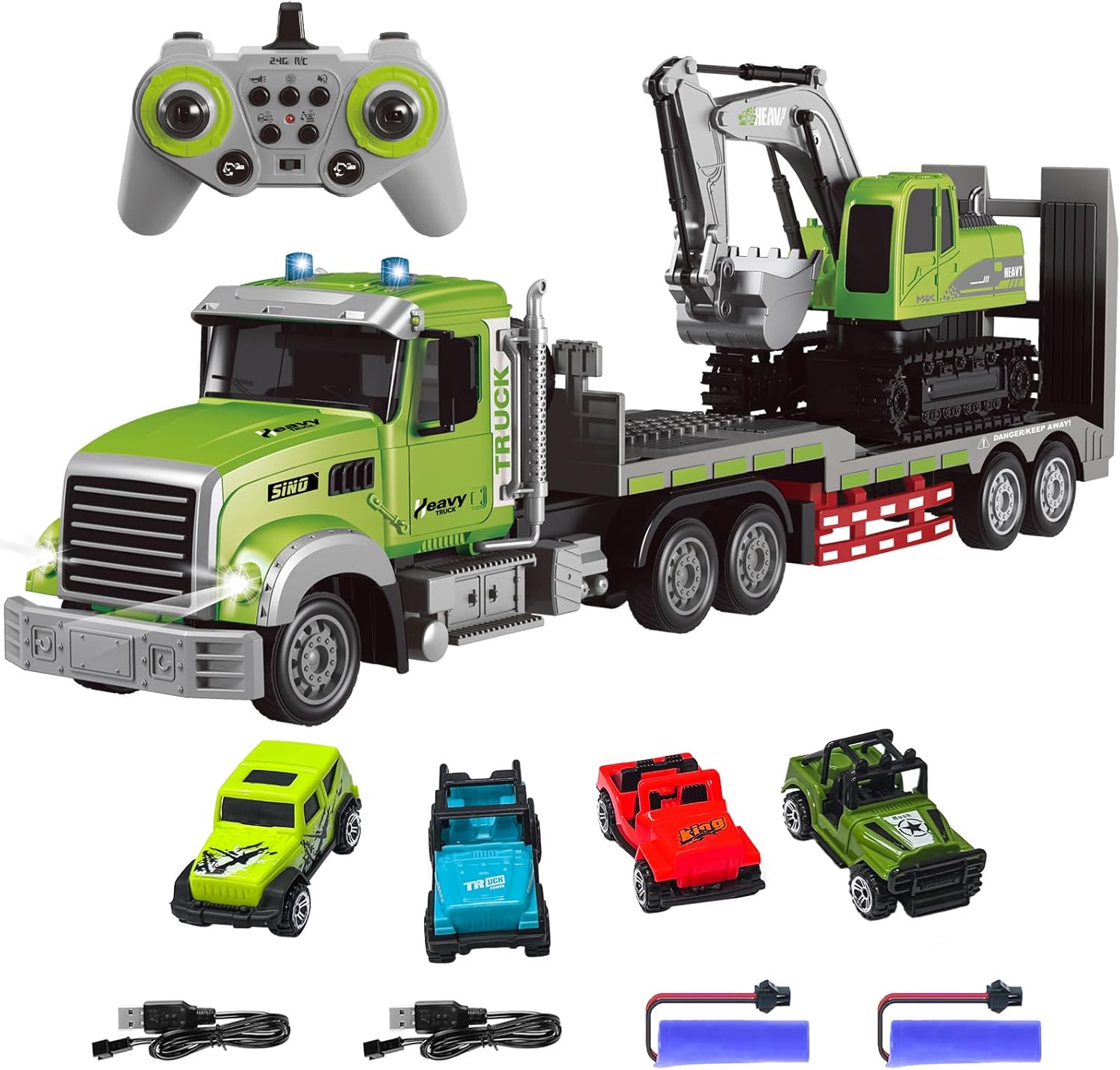 🎁 1:12 Scale RC Truck & Excavator Set – 2.4Ghz, Lights, Sounds, & Detachable Trailer