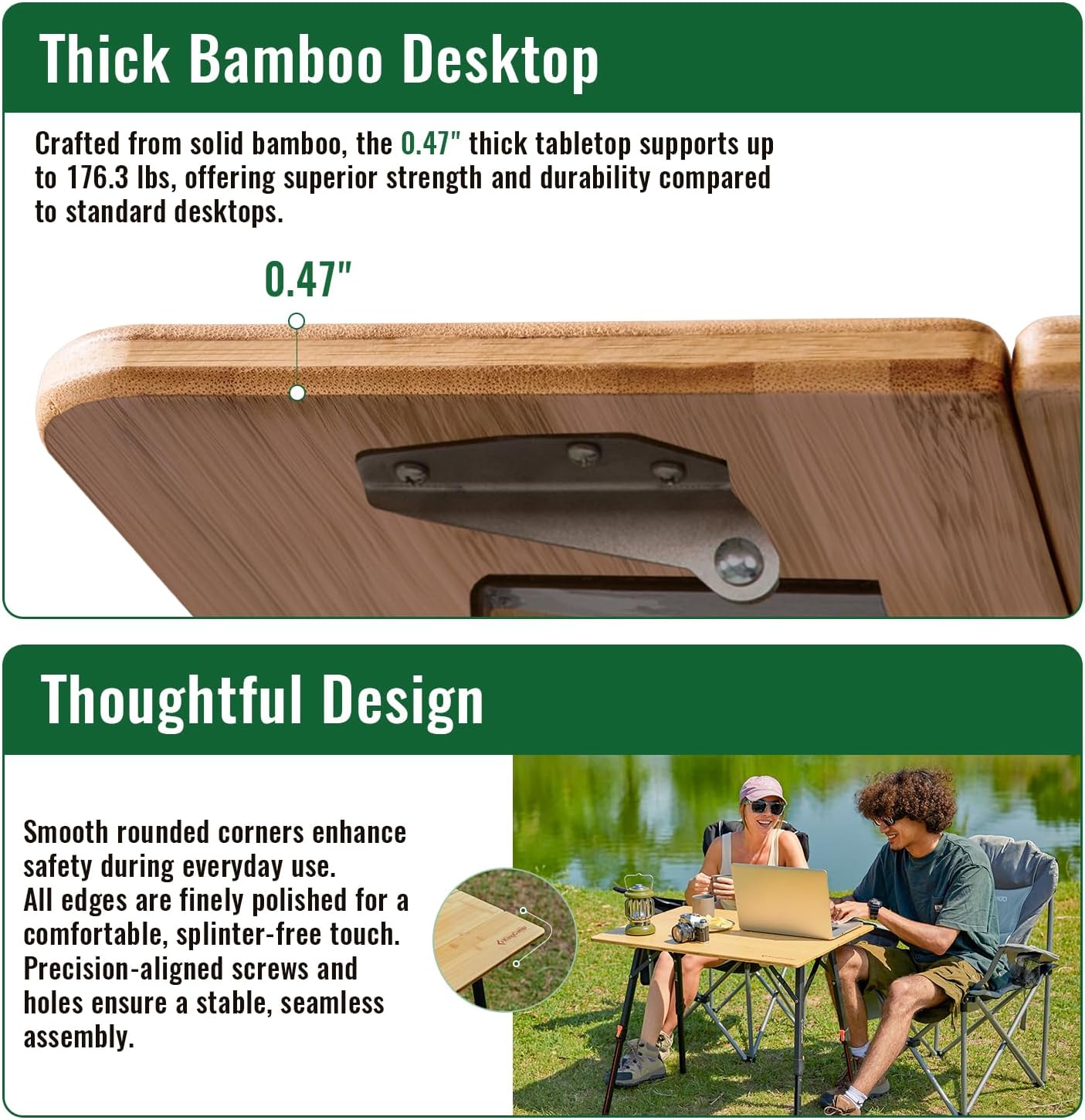 🌿 Bamboo Folding Table – Natural Finish, Portable & Stable for Camping & RV