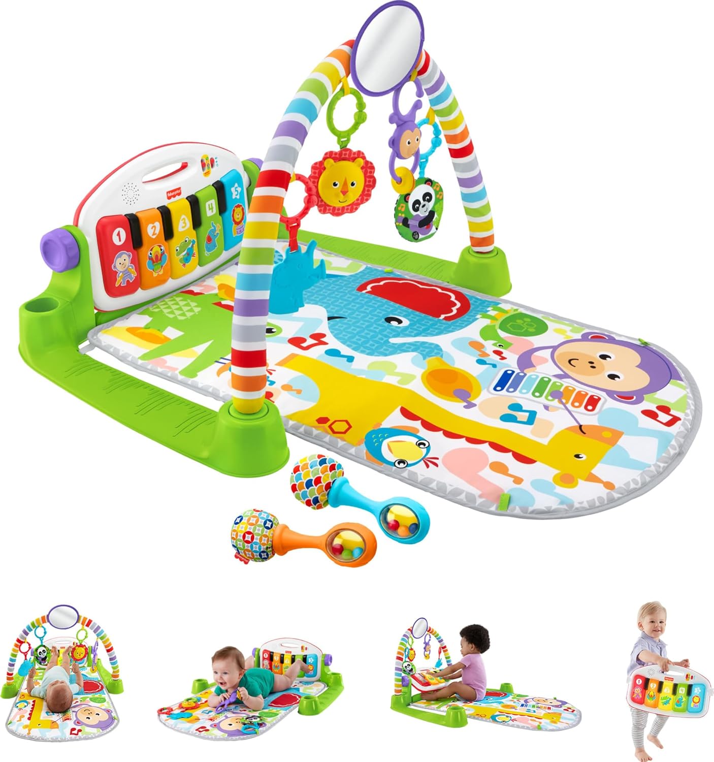 👶 The Ultimate 4-in-1 Baby Playmat & Piano Gym 🎹 Includes 2 Soft Rattles & 5 Sensory Toys for Newborns+