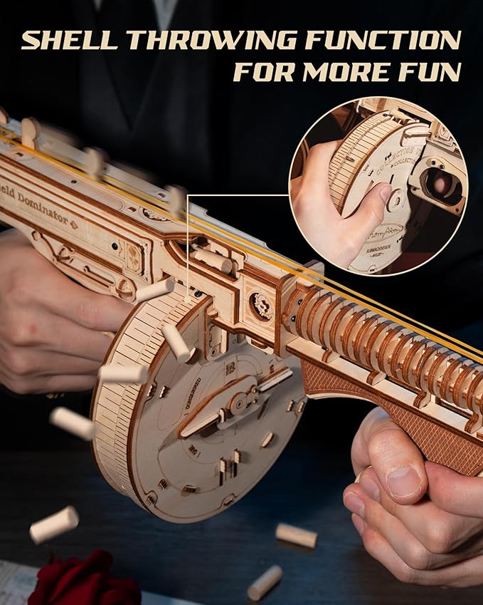 🔫 275PCS DIY Wooden 3D Puzzle Kit | Fully Functional Rubber Band Shooting Model