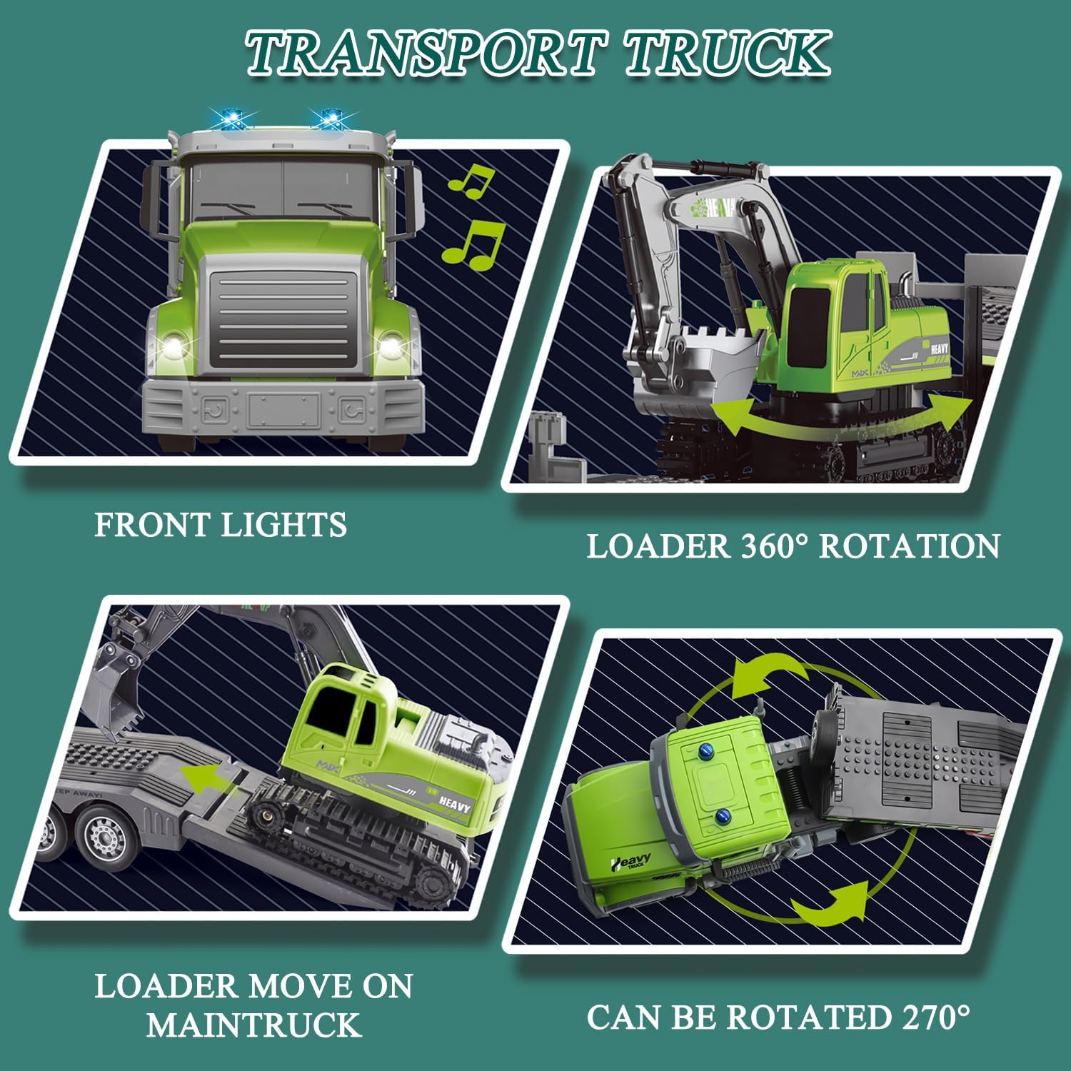 🎁 1:12 Scale RC Truck & Excavator Set – 2.4Ghz, Lights, Sounds, & Detachable Trailer