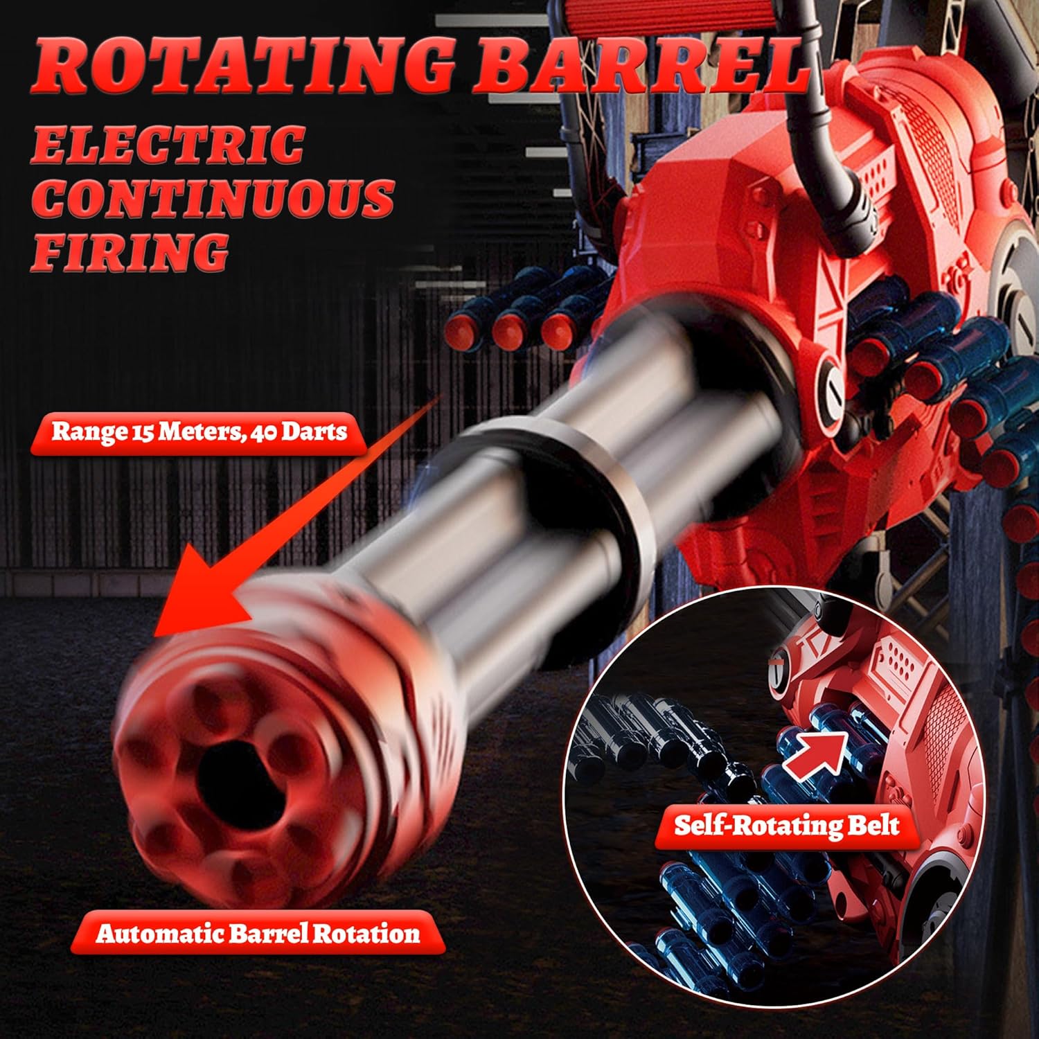 ⚡ 40-Dart Foam Blaster with Auto-Rotating Barrel – Rapid Fire Toy Gun for Kids 🔫