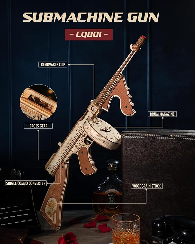 🔫 275PCS DIY Wooden 3D Puzzle Kit | Fully Functional Rubber Band Shooting Model