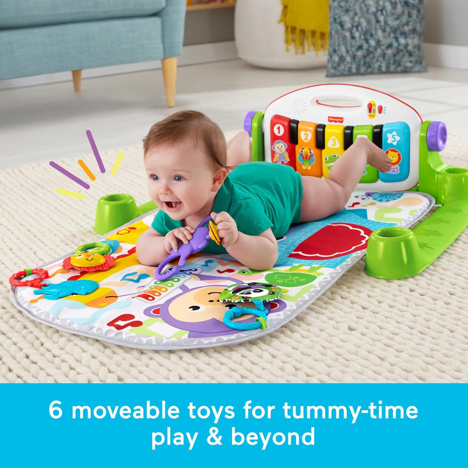 👶 The Ultimate 4-in-1 Baby Playmat & Piano Gym 🎹 Includes 2 Soft Rattles & 5 Sensory Toys for Newborns+