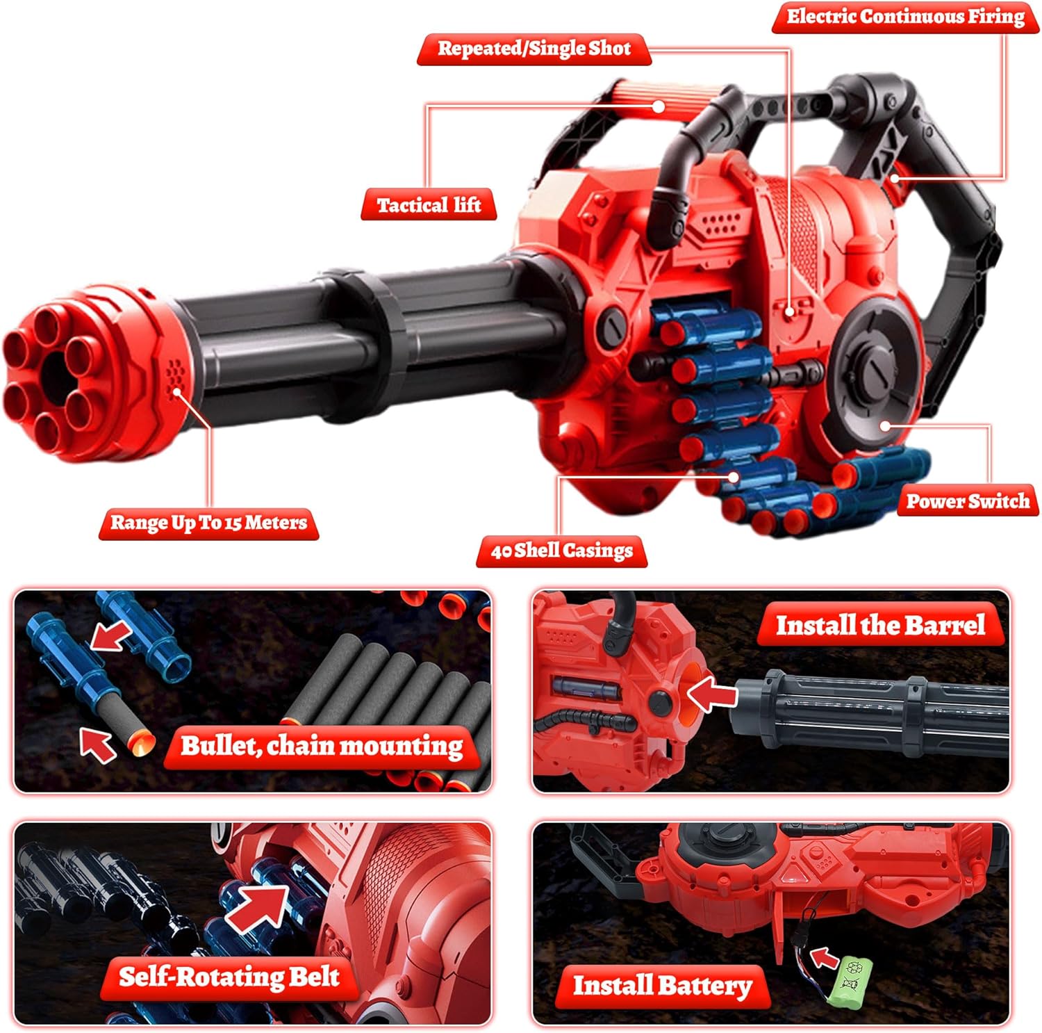 ⚡ 40-Dart Foam Blaster with Auto-Rotating Barrel – Rapid Fire Toy Gun for Kids 🔫