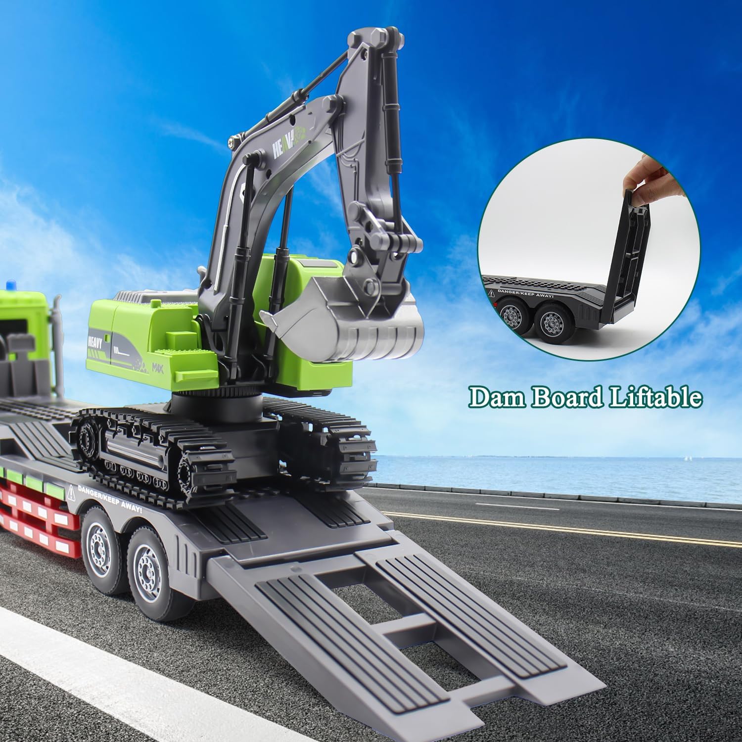 🎁 1:12 Scale RC Truck & Excavator Set – 2.4Ghz, Lights, Sounds, & Detachable Trailer