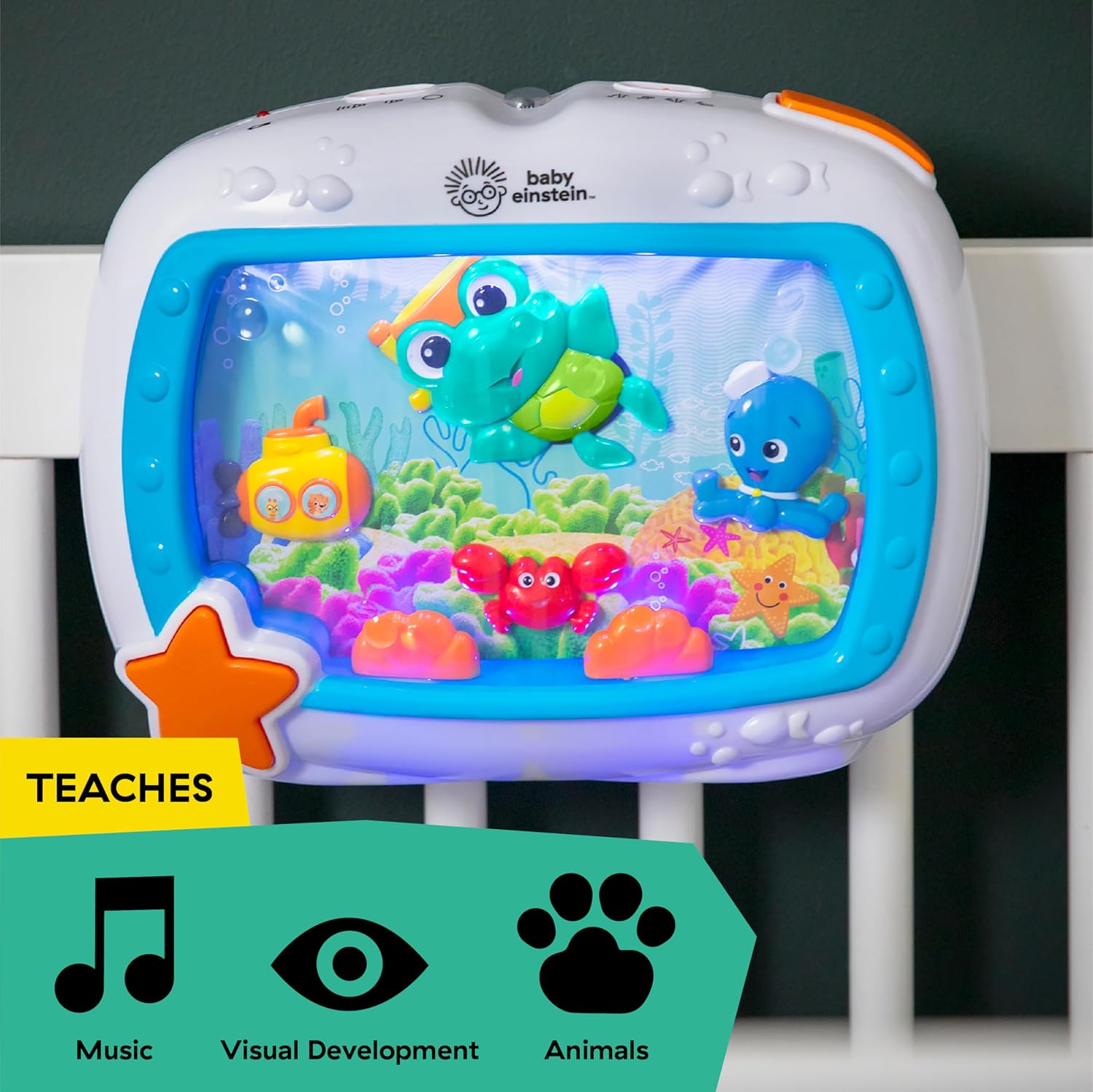 🎵 Newborn Essentials Crib Soother – 4-in-1 Sound Machine, Nightlight & Motion Toy with Remote