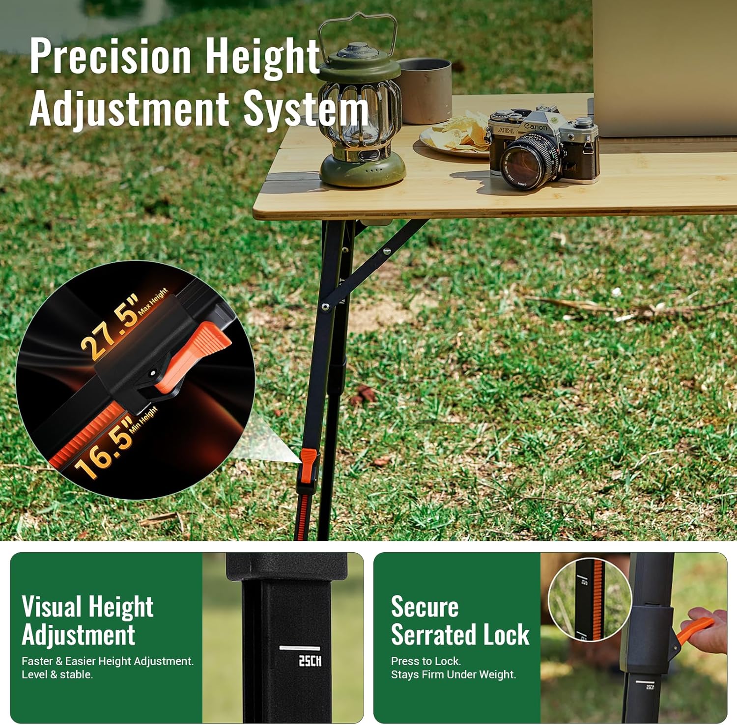 🌿 Bamboo Folding Table – Natural Finish, Portable & Stable for Camping & RV