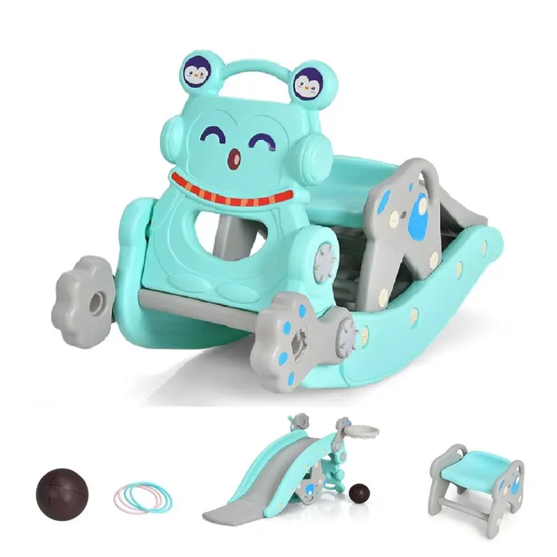 3-in-1 Toddler Rocking Horse, Slide & Basketball Hoop Playset 🏀🐴 Indoor & Outdoor Active Play for Little Ones