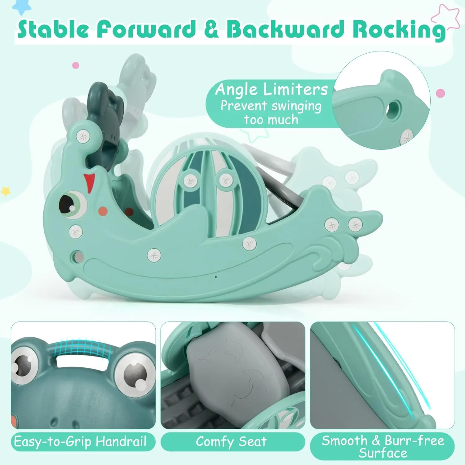 Costzon Toddler Rocking Chair with Basketball Hoop, Rocking Horse, Slide, Foldable Climber Rocking Chair playset for Both Indoors Outdoor Use, Christmas Festival Gift Black Friday Cyber Monday