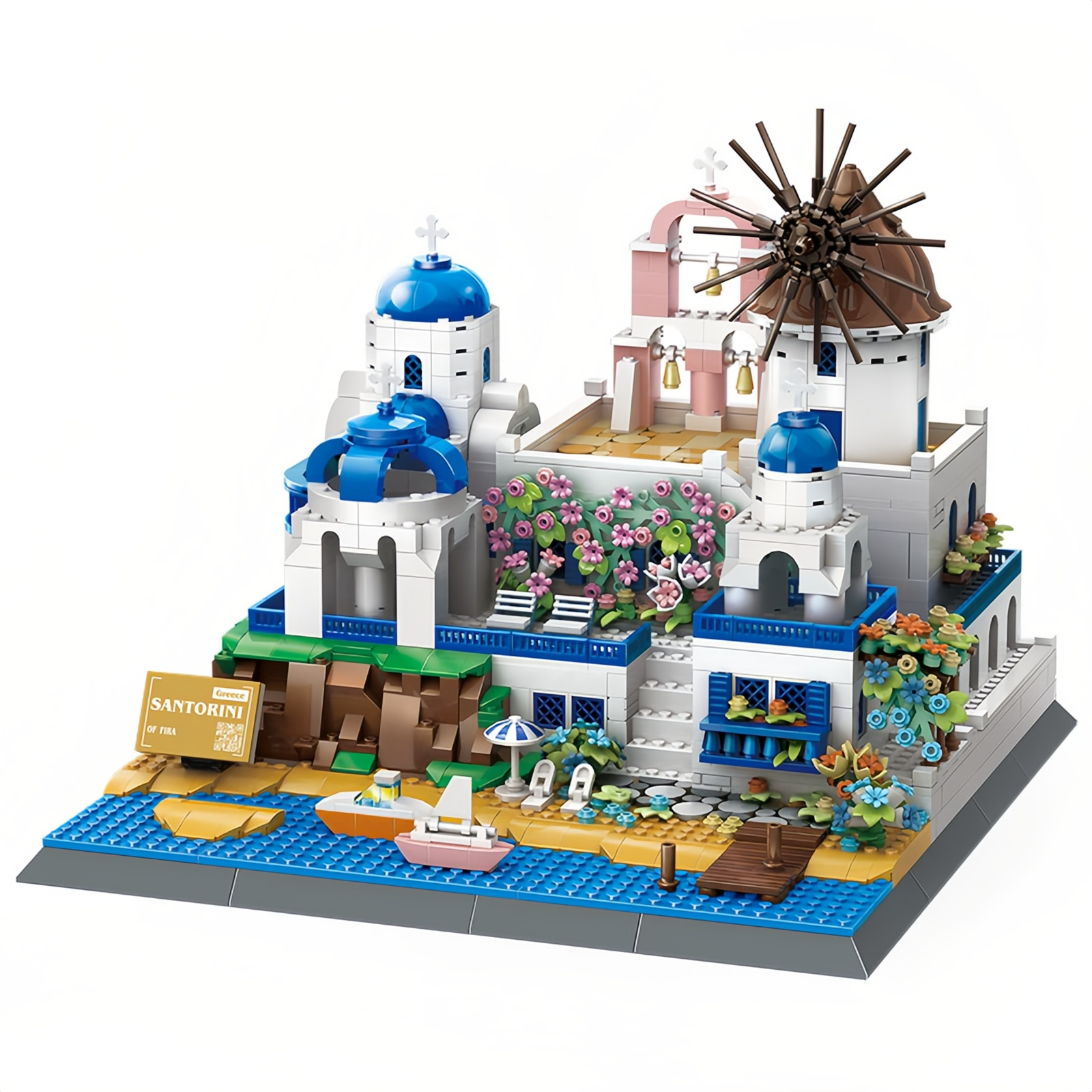 Santorini Micro Brick Set – Greek Island Architecture Model