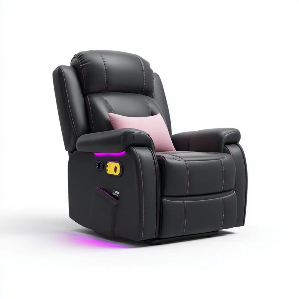 Poltrona reclinabile in ecopelle con LED massaggiante Nero - 75x80x105 cm - Design moderno