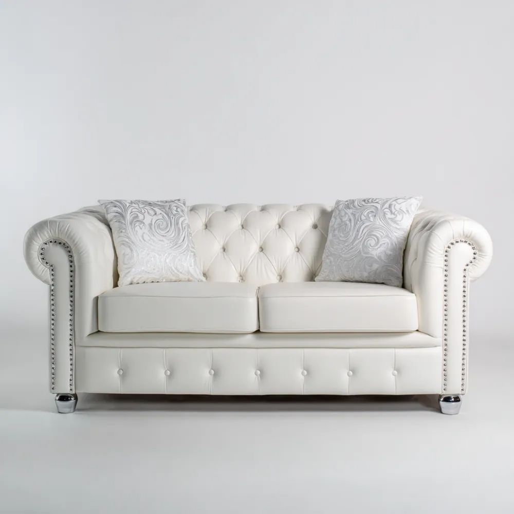 Divano a due posti in pelle Bianco - Design classico 180x90x80 cm