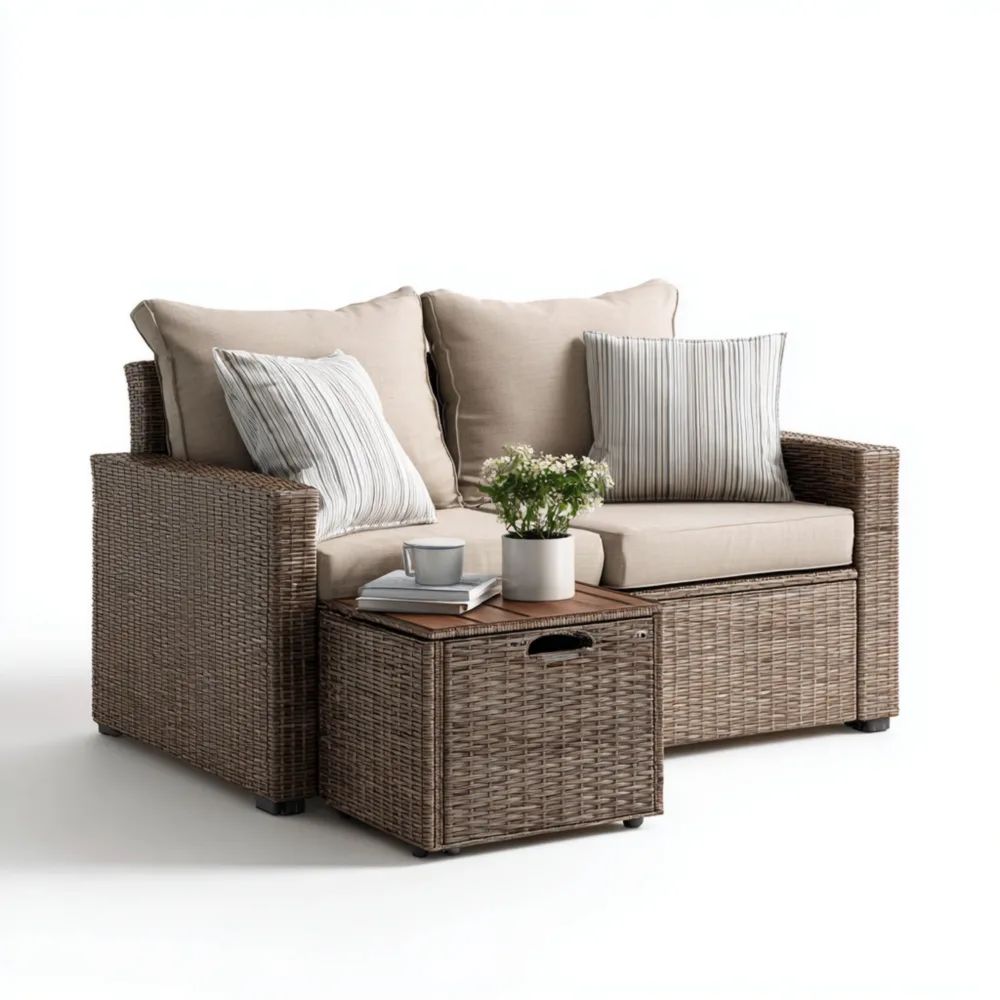 Divano a due posti da esterno Rattan 150x80x75 cm – Beige/Marrone – Design Moderno