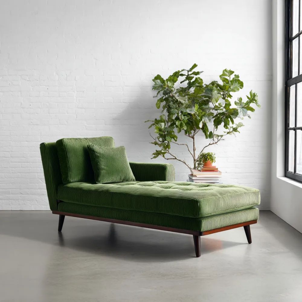 Chaise longue in velluto a coste Verde 180x75x85 cm – design moderno