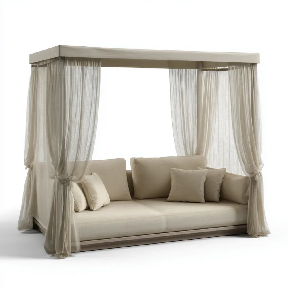 Divano a due posti per esterno con tenda 200x140x200 cm - Tessuto Beige - Design Elegante