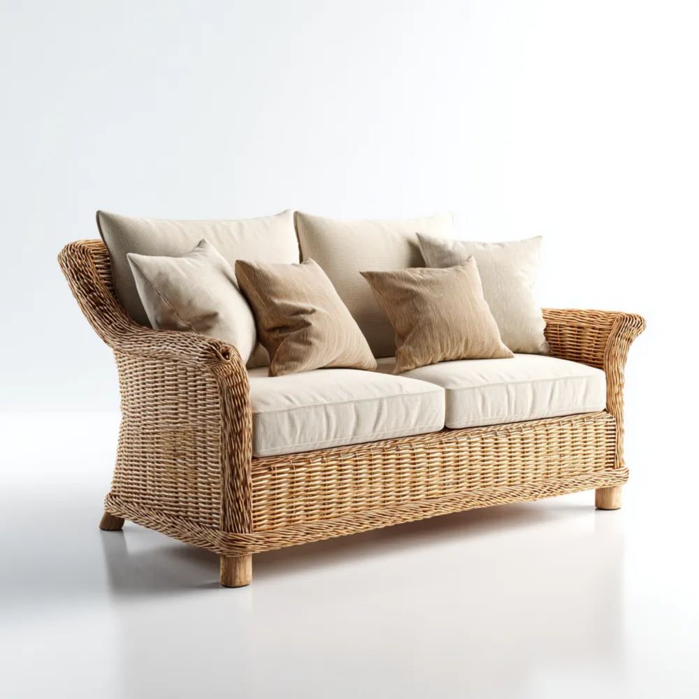 Divano a due posti per esterno in rattan 150x80x90 cm - Naturale/Crema - Design rustico