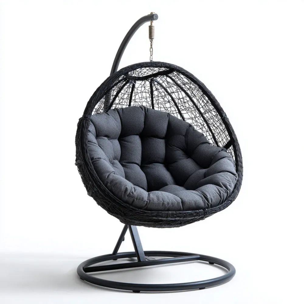 Poltrona Sospesa in Rattan 100x100x195 cm - Nero - Design Contemporaneo