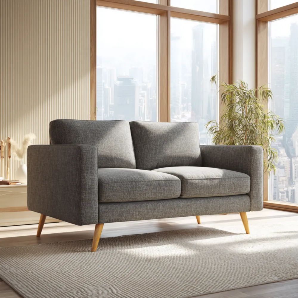 Divano a due posti in Tessuto Grigio 150x85x80 cm - Design Moderno