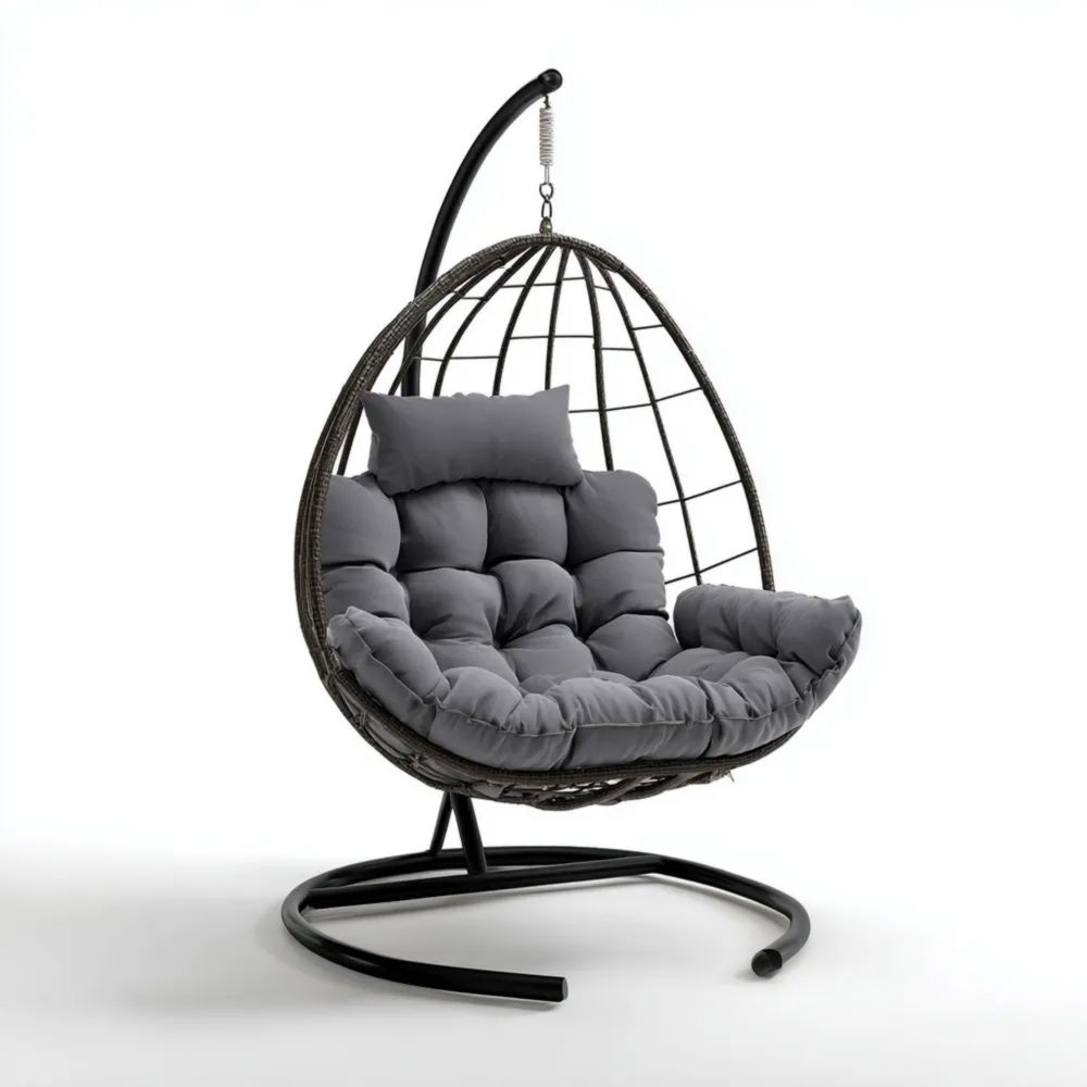 Poltrona Appesa 100x110x200 cm con Struttura in Acciaio e Cuscino Imbottito - Grigio - Design Moderno