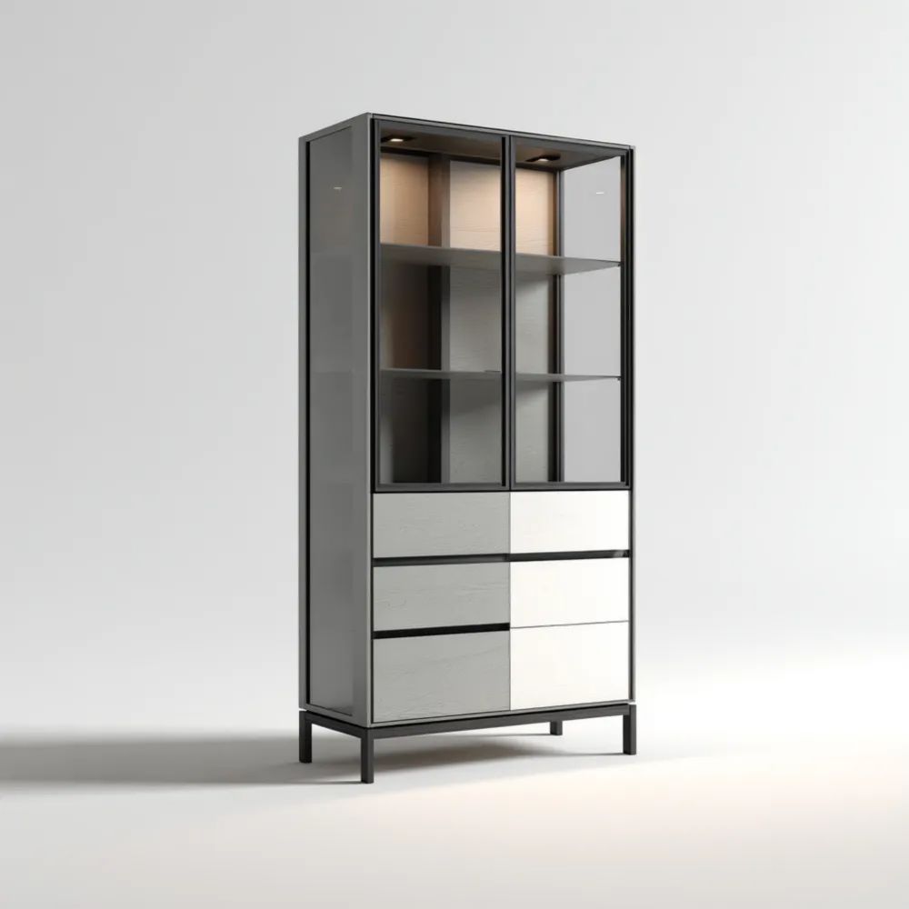 Armadio vetrina in legno e vetro 200x80x40 cm - Grigio/Nero - Design moderno