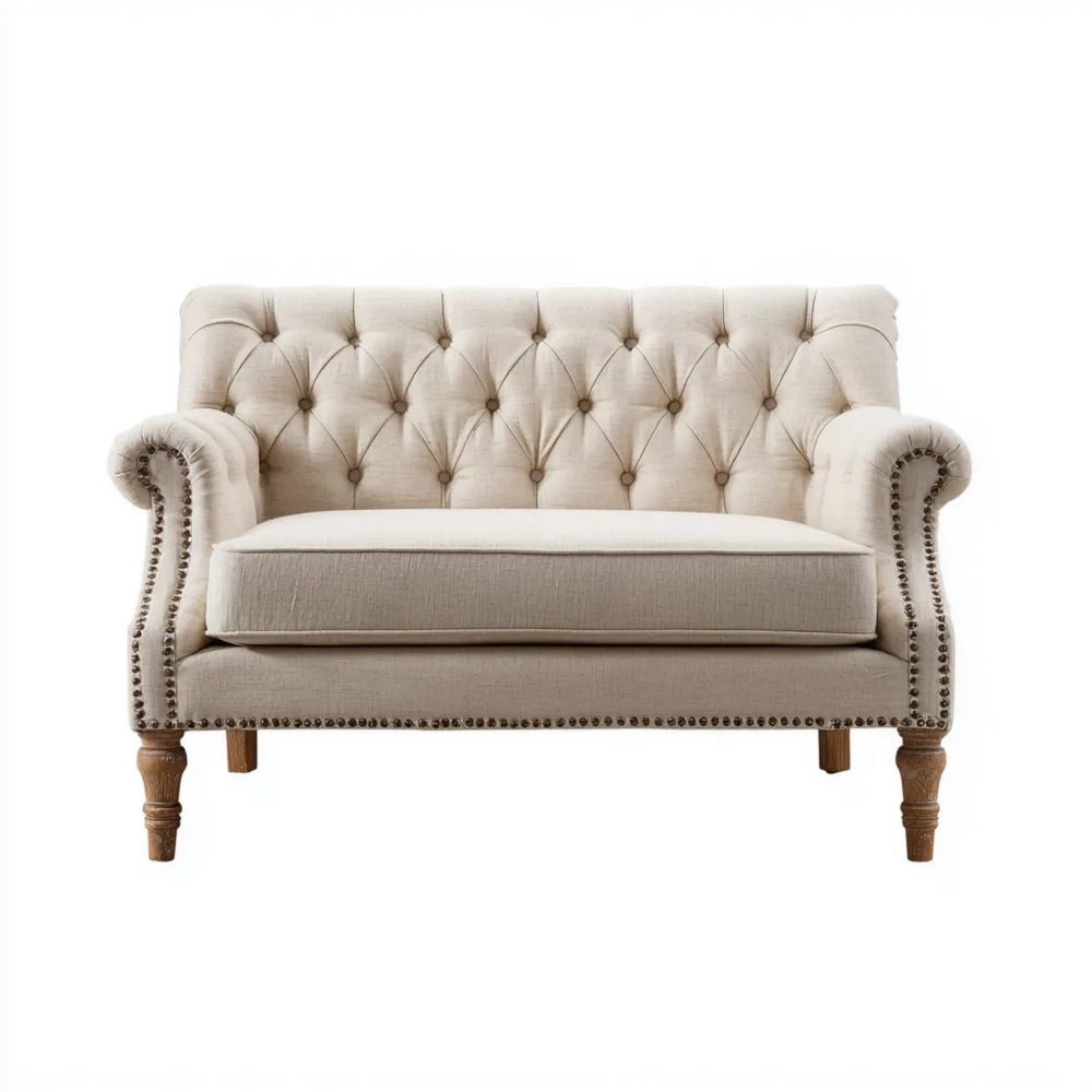 Divano a due posti imbottito in tessuto 150x90x85 cm - Beige - Design Classico