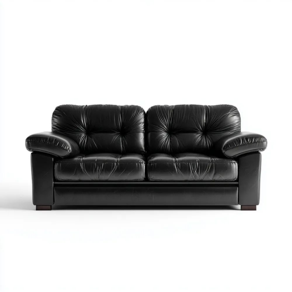 Divano a due posti in pelle Nero 150x85x90 cm - Design classico